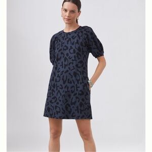 Anthropologie Velvet by Graham & Spencer Leopard Puff-Sleeved Tunic Dress Blue S